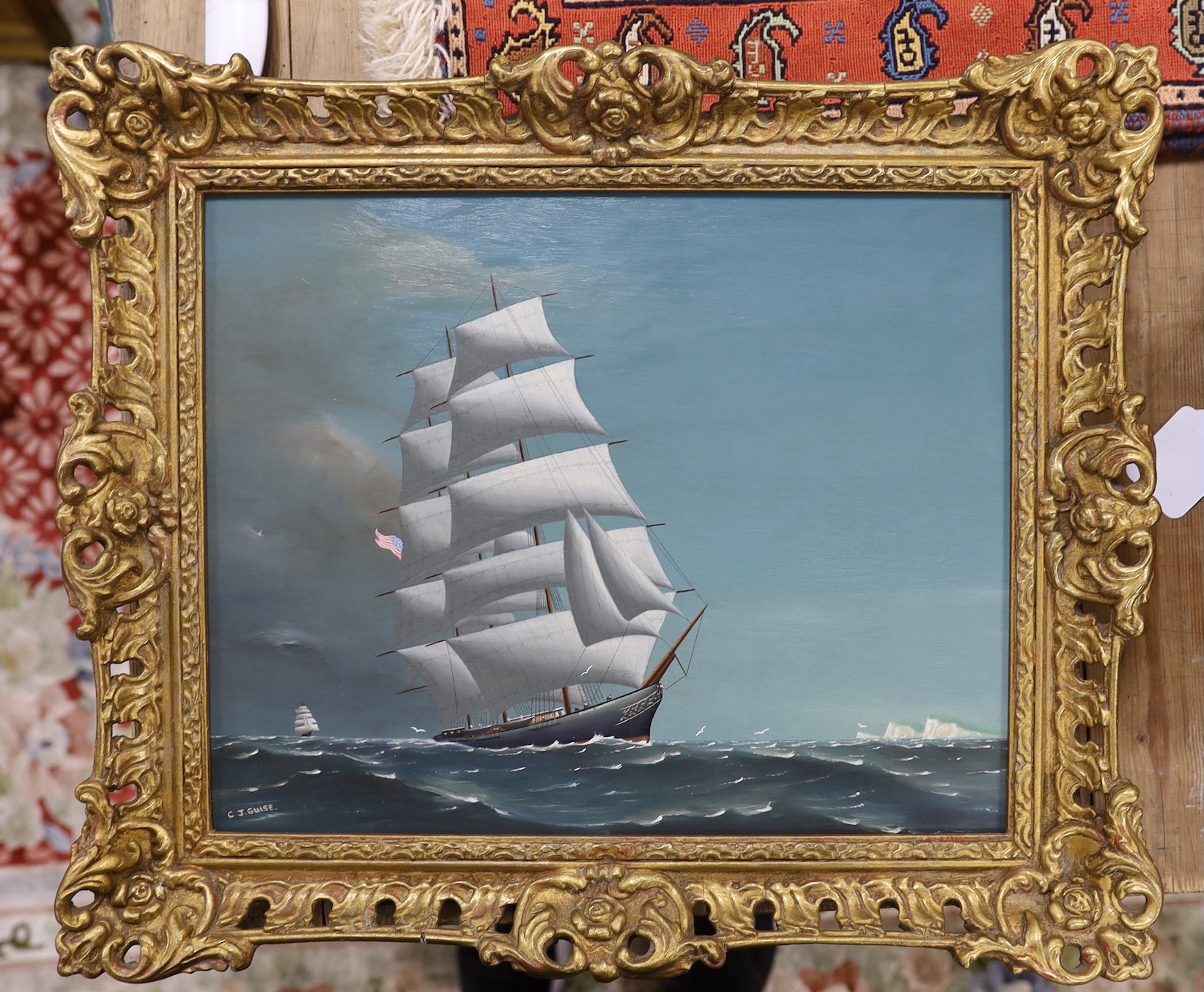 Christophe J. Guise (American, 20thC), oil on board, The United States Clipper Young America off Dover, signed, 29 x 37cm